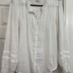 Faherty White Pintuck Button-Down Peasant Blouse